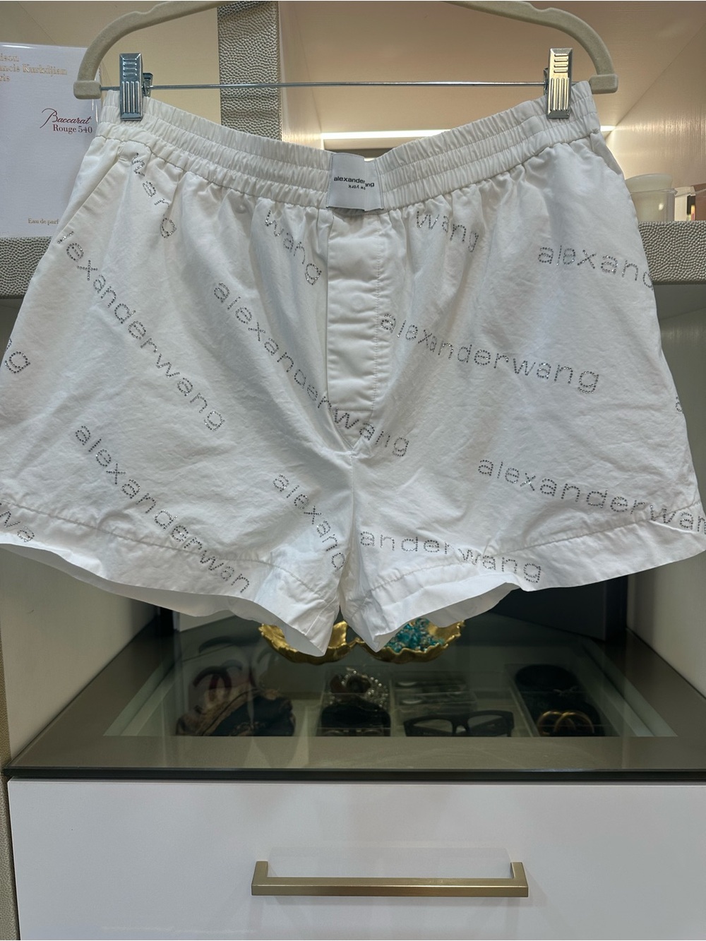 Alexander Wang White Logo-Stones Lounge Shorts Size X-Large